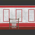 Household Products Display With Red And White Wall Three Rectangular Panels Wooden Rack