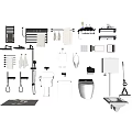 Modern Bathroom Combination With Toilet Urinal Sink Towel Racks Slippers Storage And Drain