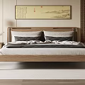 Modern Minimalist Bedroom Interior Design With Wooden Bed And Decorative Wall Art