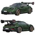 Green Sports Car With Gold Wheels And Black Rear Spoiler Design