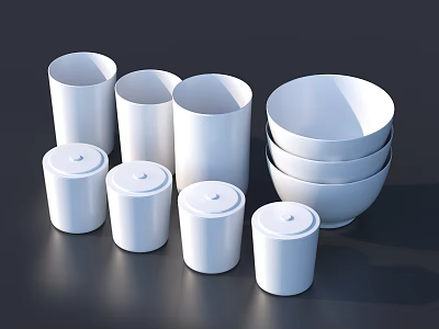 White Cylindrical Ceramic Toilet With Lid And Smooth Bowl Design For Bathroom 3d model
