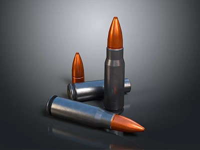 3D Rendered Bullets With Copper Tips And Metallic Casings Arranged On Dark Surface 3d model