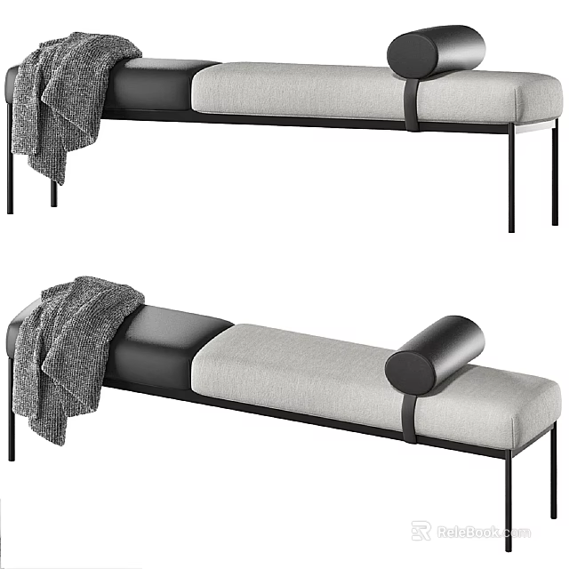 Modern Massage Chair With Black Metal Frame Light Grey Cushion Grey Blanket And Headrest 3d model 