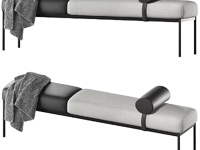 Modern Massage Chair With Black Metal Frame Light Grey Cushion Grey Blanket And Headrest 3d model