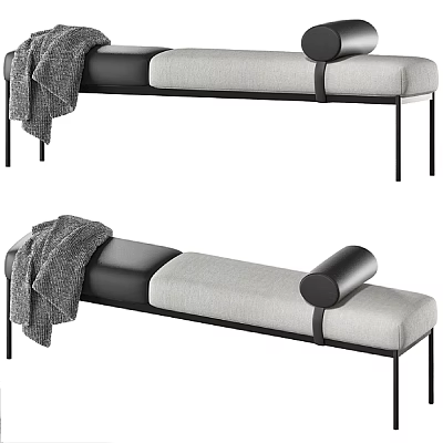 Modern Massage Chair With Black Metal Frame Light Grey Cushion Grey Blanket And Headrest 3d model