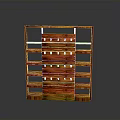 Red Wooden Bookshelf For Home Library With Multiple Shelves And Drawers Storage Design