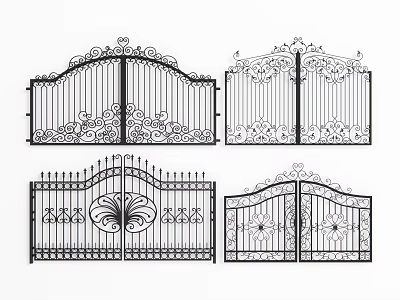 Wrought Iron Entry Gates With Ornate Curved Details And Symmetrical Patterns 3d model