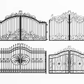 Wrought Iron Entry Gates With Ornate Curved Details And Symmetrical Patterns