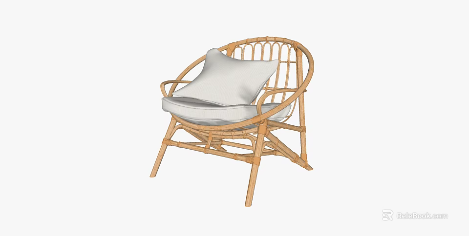 Modern Wicker Lounge Chair Design With Round Backrest And White Cushion 3d model 