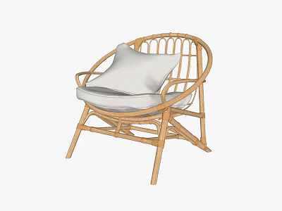 Modern Wicker Lounge Chair Design With Round Backrest And White Cushion 3d model
