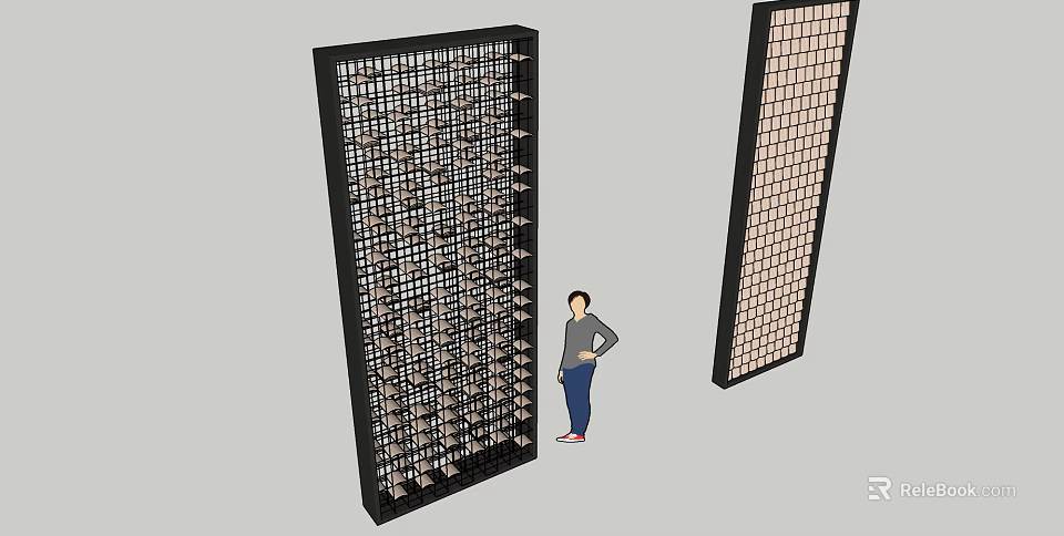 Modern Black Frame Grid Room Divider With Decorative Elements And Human Scale 3d model