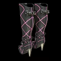 Black High Heel Boots With Pink Crisscross Lines And Silver Toe Caps