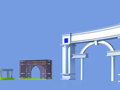 Various Entrance Gate Designs Featuring Arched Structures and White Columns 3d model