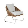 Modern Outdoor Wicker Chair with White Cushion and Curved Metal Frame Design