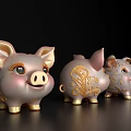 Three Decorative Piggy Banks With Gold Ornate Patterns For Household Ornaments