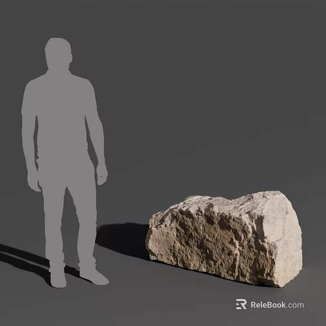 Gray Silhouette Figure Standing Beside Large Rough Textured Natural Rock On Gray Background 3d model 
