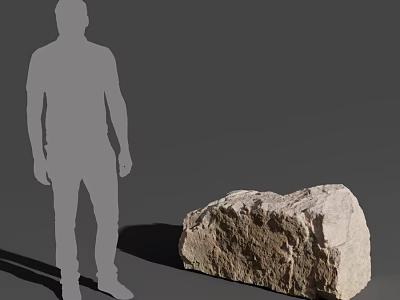 Gray Silhouette Figure Standing Beside Large Rough Textured Natural Rock On Gray Background 3d model