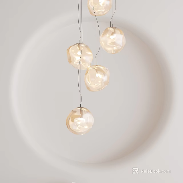 Modern Spherical Pendant Lights with Transparent Frosted Globes and Soft Lighting in Light Background 3d model 