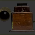 Vintage Phonograph With Wooden Case Horn Speaker And Black Circular Top Component