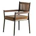 Modern Metal Frame Dining Chair With Armrests Light Seat Cushion And Striped Backrest