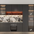 Modern Wine Cabinet Design With Glass Doors Lighting Marble Backsplash And Wine Bottles