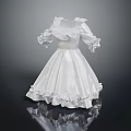Elegant White Princess Satin Dress With Ruffled Hem And Puffed Sleeves