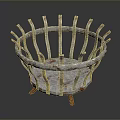 Rustic Metal Plant Container with Round Shape Radial Bars and Three Feet