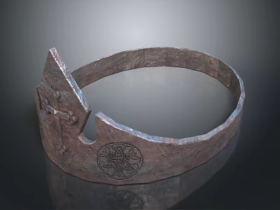 Copper Household Bracelet With Carved Cross And Circular Decorative Patterns 3d model