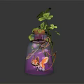 Decorative Glass Bottle With Orange Cap Pink Liquid Green Clover Leaves Lemon Tag White Beads