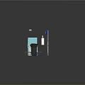 Laundromat Interior with Sign Washing Machine Dryer Bench Trash Can and Posters