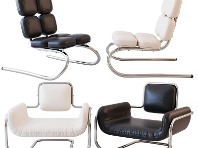 Modern Leisure Chairs Design With Leather Upholstery Metal Frame And Black White Color Options 3d model