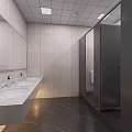 Modern Other Restroom Interior with Light Tiled Walls Dark Floor White Sink Mirror and Toilet