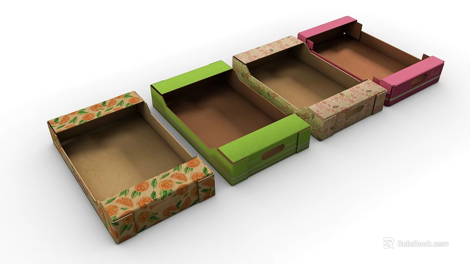 Colorful Decorative Storage Boxes With Open Lids And Various Patterns 3d model