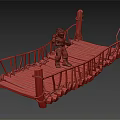 Wooden Rope Bridge With Railings And Adventurous Character Standing On