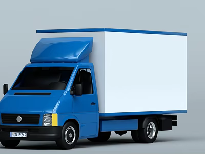 Blue Box Truck with Blue Cab White Cargo Box Black Wheels and Simple Design 3d model