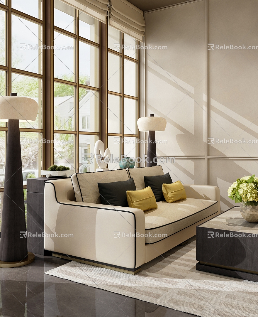 Modern Sales Office Negotiation Area Rest Area Meeting Area Sofa Coffee Table Combination Floor Lamp 3d model