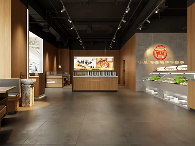 Modern Hot Pot Restaurant Interior With Open Layout Wooden Decor And Food 3d model