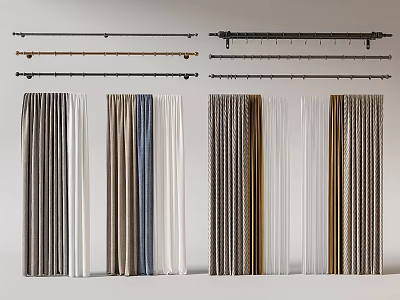 Various Curtain Designs With Different Styles Colors And Matching Curtain Rods For Home Interior 3d model