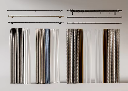 modern curtain fabric curtain gauze curtain rod 3d model