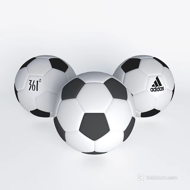 Sports Equipment Showcasing Three Branded Soccer Balls With 361 And Adidas Logos 3d model 