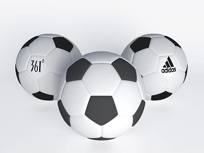 Sports Equipment Showcasing Three Branded Soccer Balls With 361 And Adidas Logos 3d model