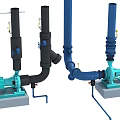 Industrial Equipment System With Blue And Black Pumps Pipes And Concrete Bases