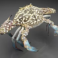 Colorful Spotted Crab With Blue Claws And Unique Pattern On Gray Background