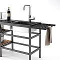 Outdoor Grill Stove Setup With Grilled Skewers Wine Bottle Sink And Firewood