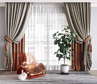 modern curtain fabric curtain gauze curtain 3d model