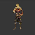 3D Fantasy Character With Purple Gold Outfit And Red Flame Effects