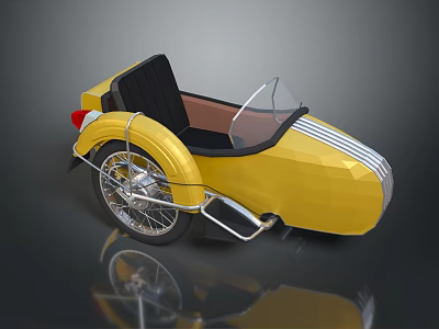 Classic Yellow Motorcycle With Black Leather Seat Retro Sidecar And Chrome Details 3d model