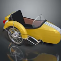 Classic Yellow Motorcycle With Black Leather Seat Retro Sidecar And Chrome Details