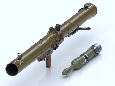 Military Green Rocket Launcher With Separate Rocket Projectile And Tactical Design Features 3d model