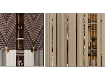 Modern Wardrobe Design Featuring Geometric Pattern Wooden Texture Metal Accents Glass Doors And Interior Storage 3d model